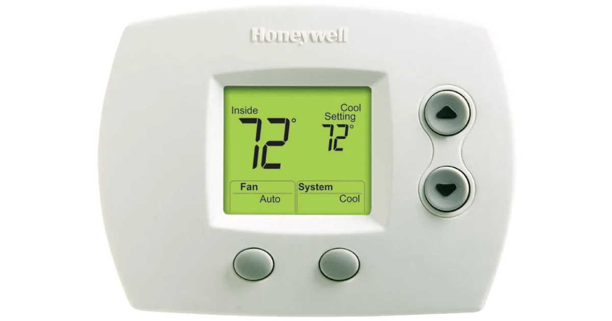 Honeywell digital thermostat displaying indoor temperature and cool setting at 72°F