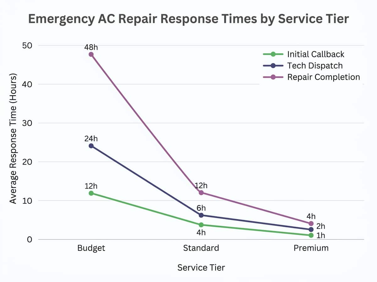 Line graph showing AC repair response times across different service tiers