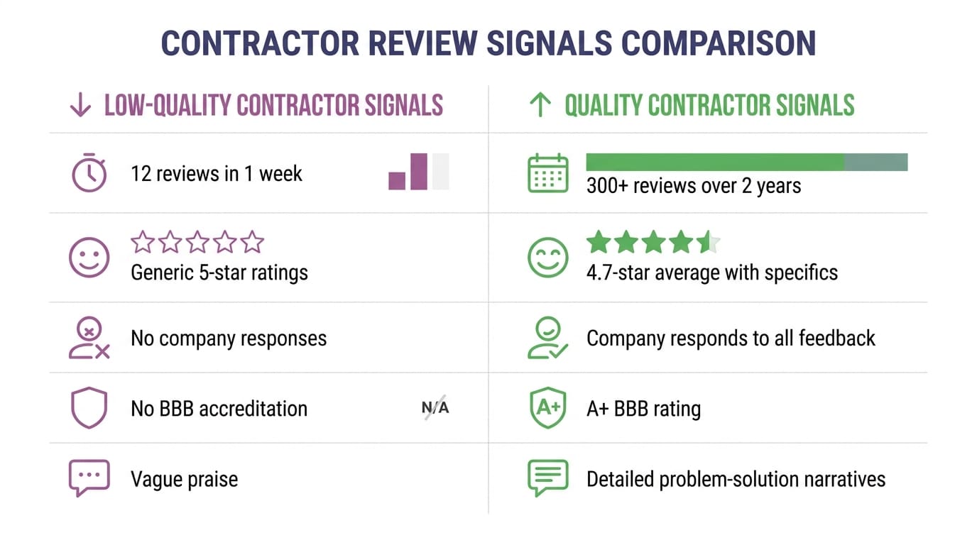 Comparison table showing review quality indicators across service tiers