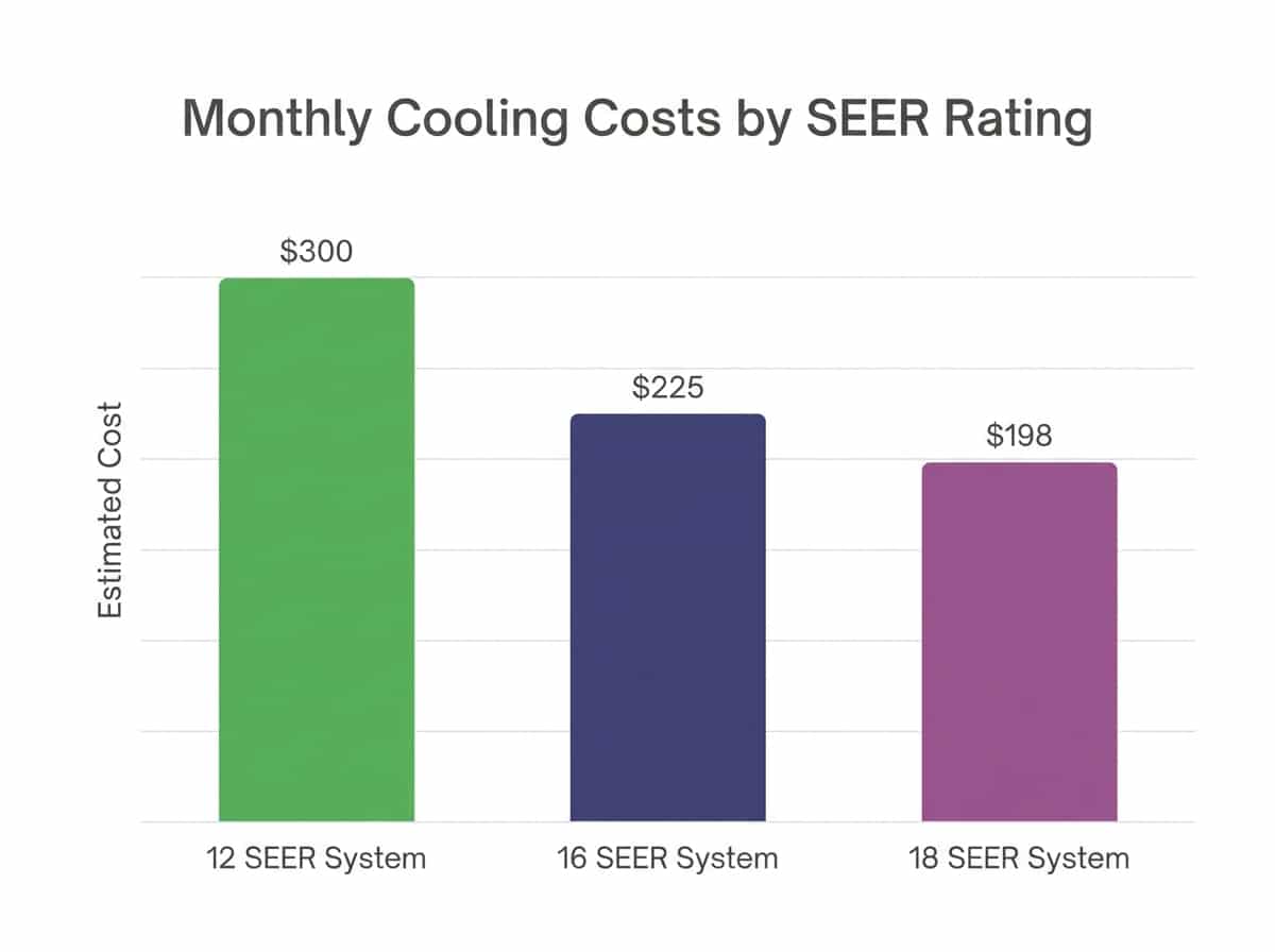 Monthly utility bill comparison chart showing old vs. new system costs