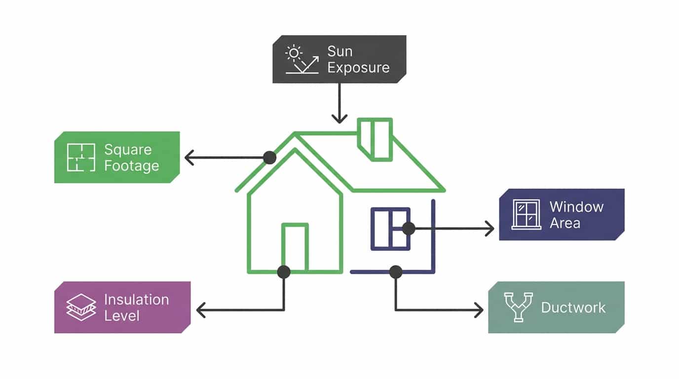 Diagram showing proper AC sizing factors for Arizona homes