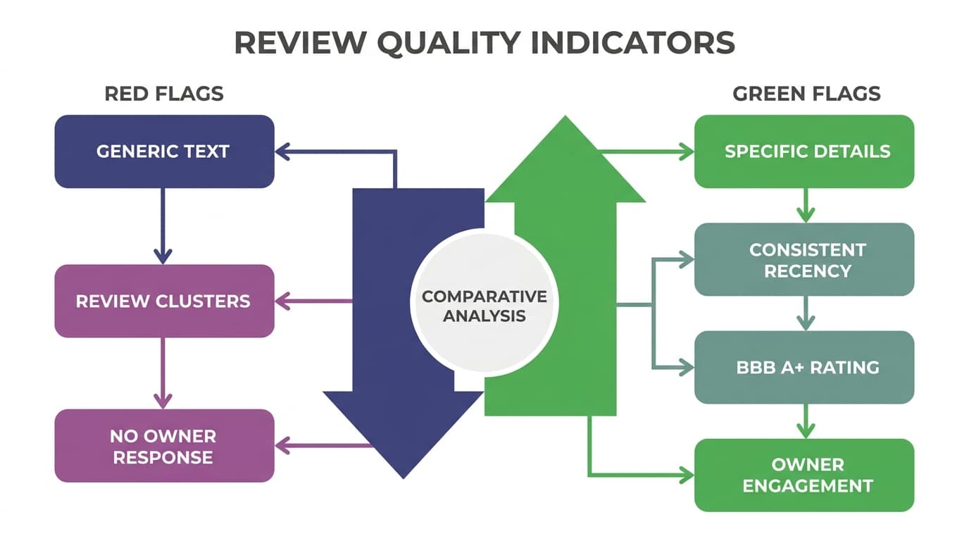Comparison chart showing review quality indicators across platforms
