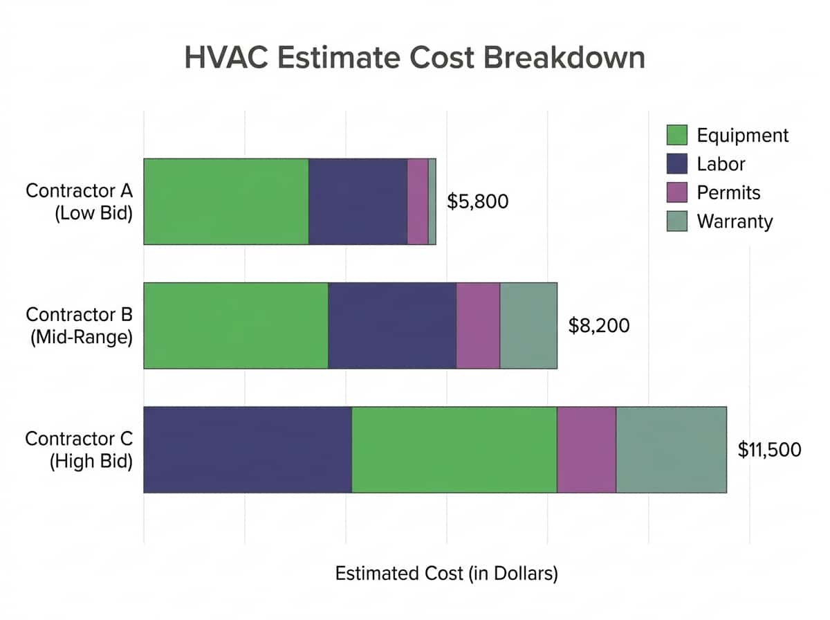 Bar chart comparing estimate components across three contractors