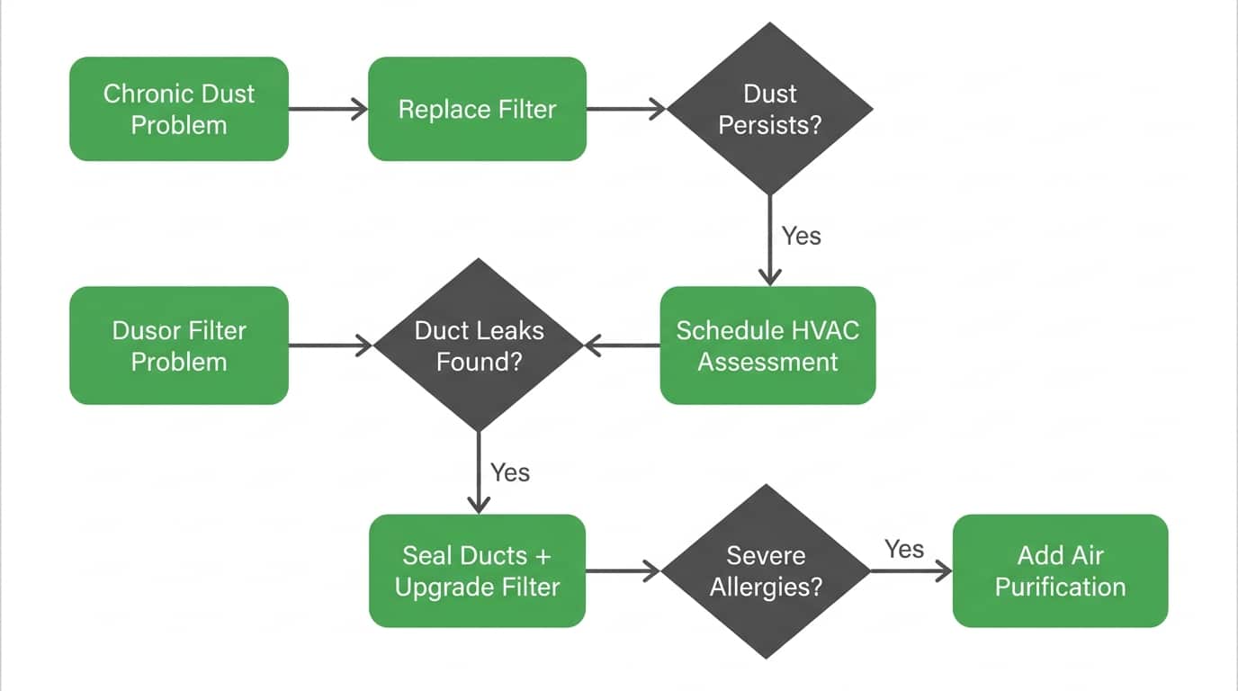 Flowchart showing decision path from dust problem to HVAC solution