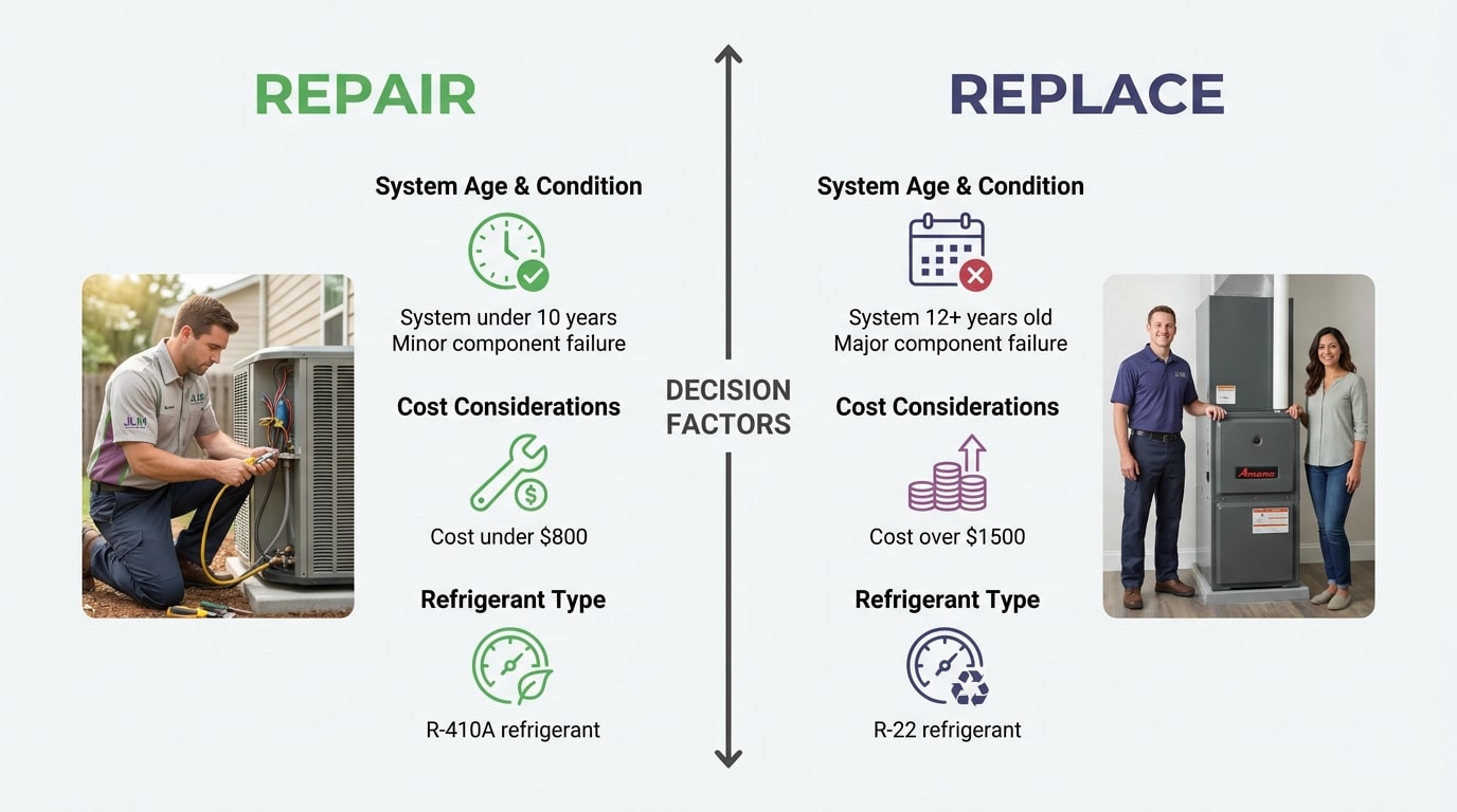 Comparison diagram showing repair vs replacement decision factors
