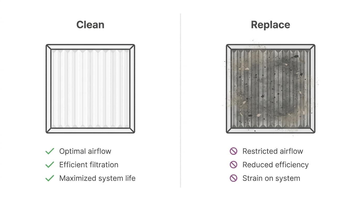 Comparison of clean versus heavily clogged furnace air filter