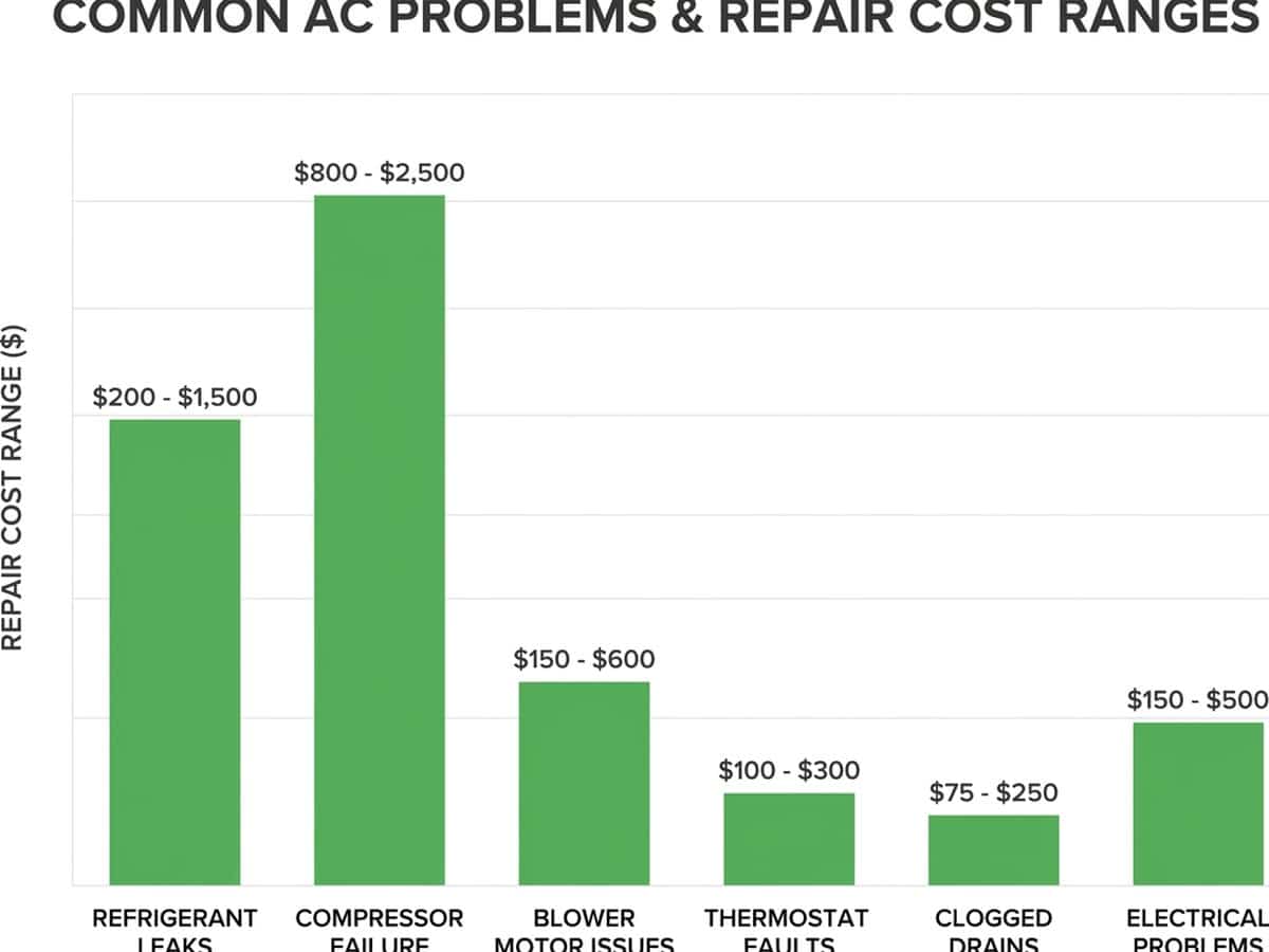 Comparison chart showing common AC problems and repair costs in Chandler