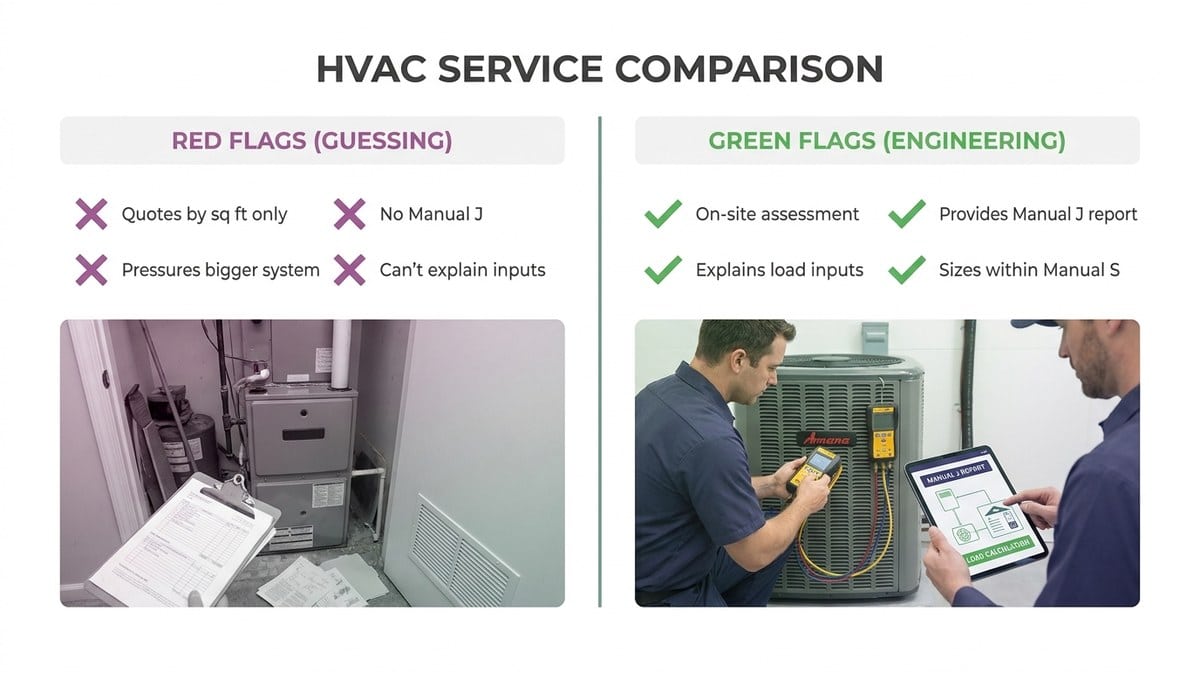 Comparison checklist showing contractor red flags versus green flags