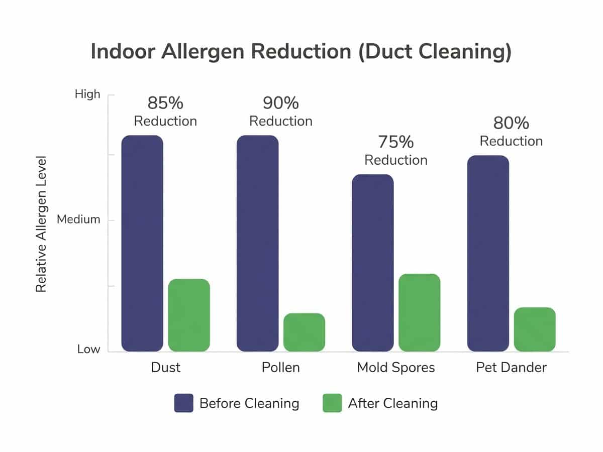 Bar chart comparing indoor allergen levels before and after professional duct cleaning