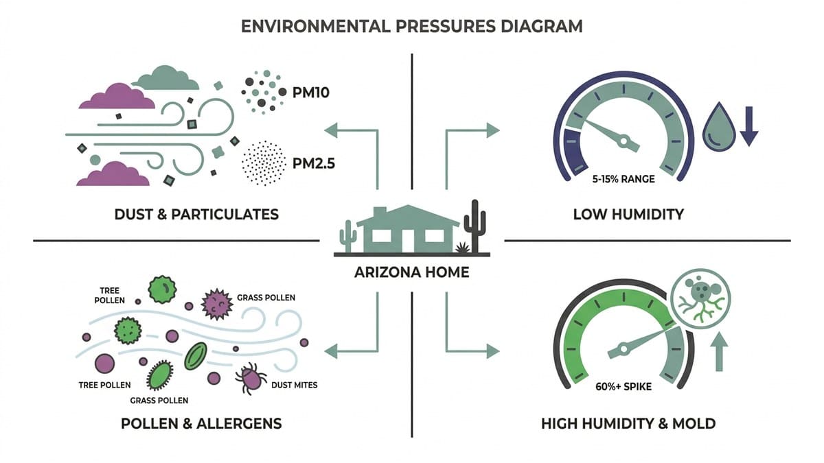Diagram showing four environmental pressures affecting Arizona homes