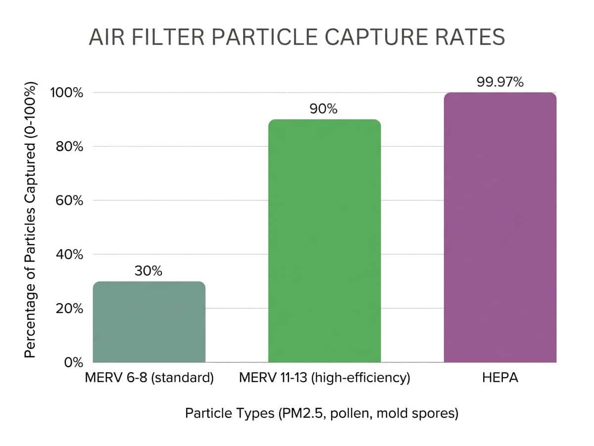 Comparison chart showing standard filter vs. high-efficiency filtration