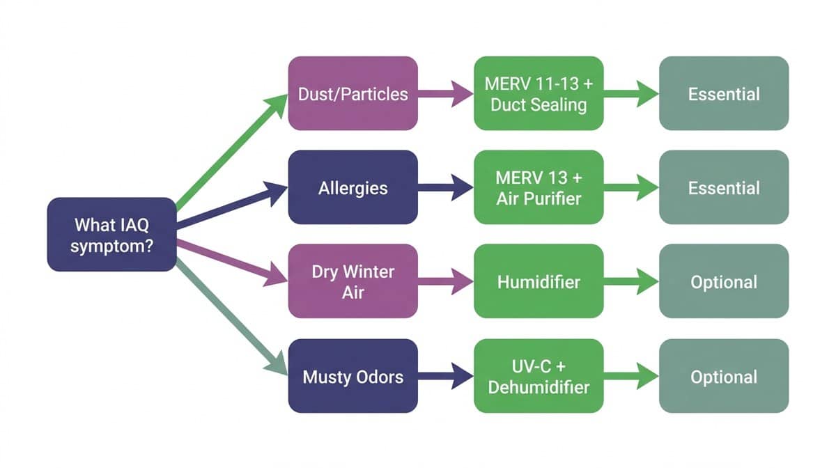 Flowchart showing decision tree for selecting IAQ upgrades