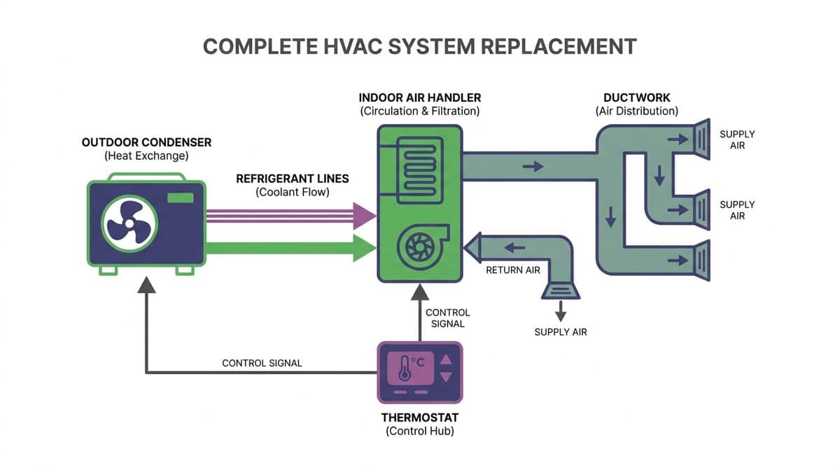 Diagram showing the components of a complete HVAC system replacement