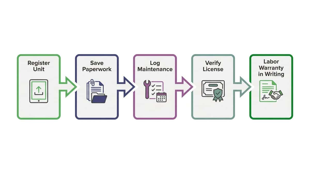 Five-step warranty readiness checklist from saving the install invoice to getting the labor warranty in writing