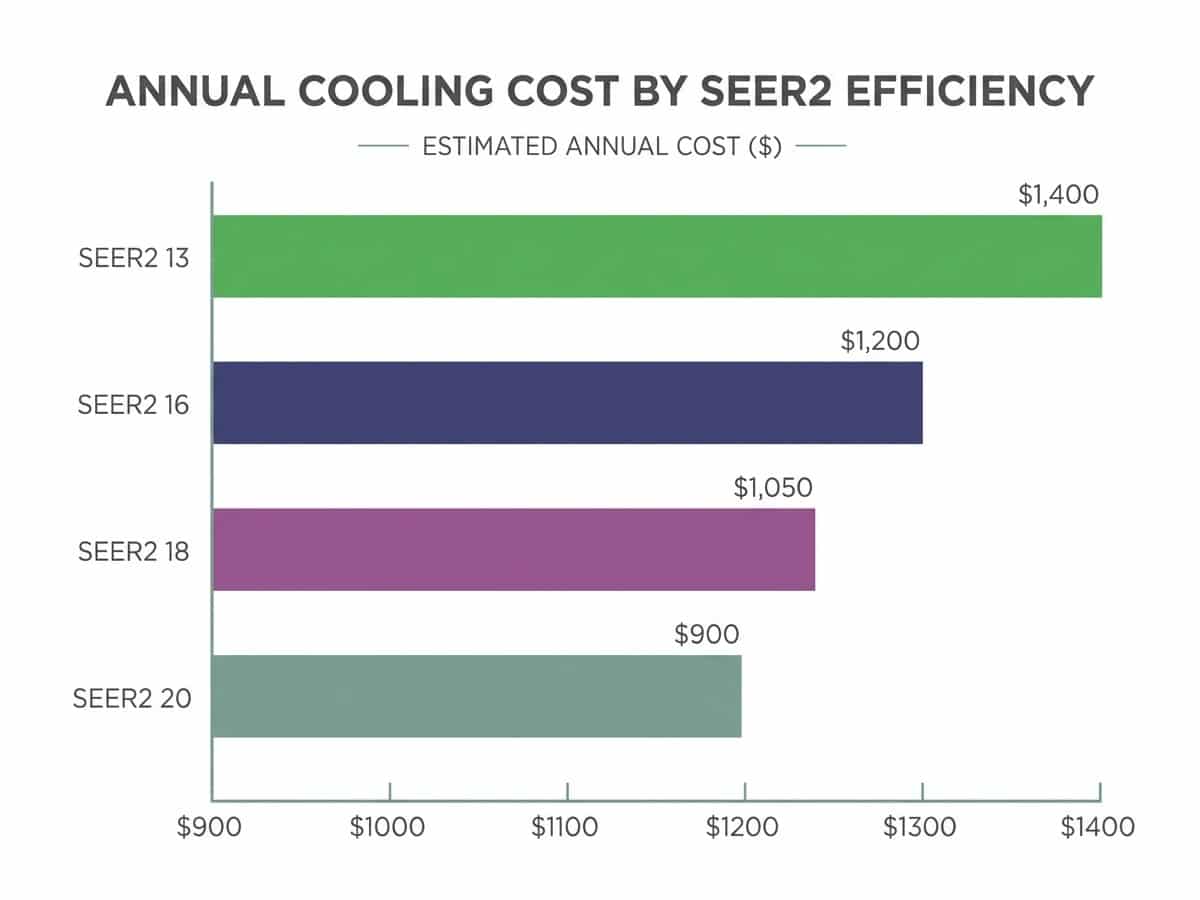 Comparison chart showing SEER2 efficiency ratings and typical annual cooling costs for East Valley homes