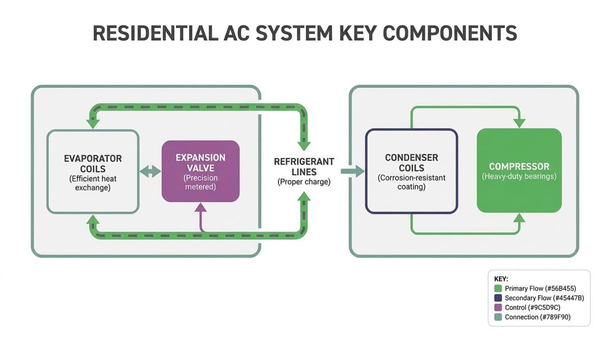 Diagram showing key AC system components and how quality affects longevity in Arizona heat