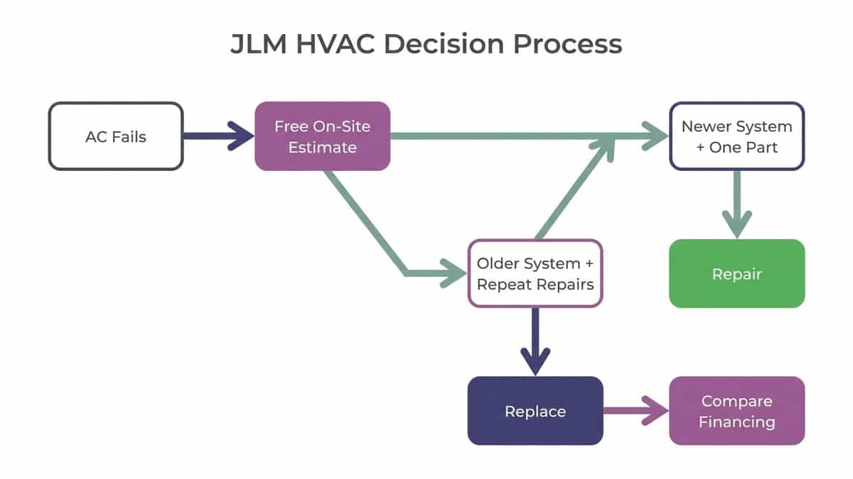 Flowchart of the repair or replace decision for an Arizona home air conditioner