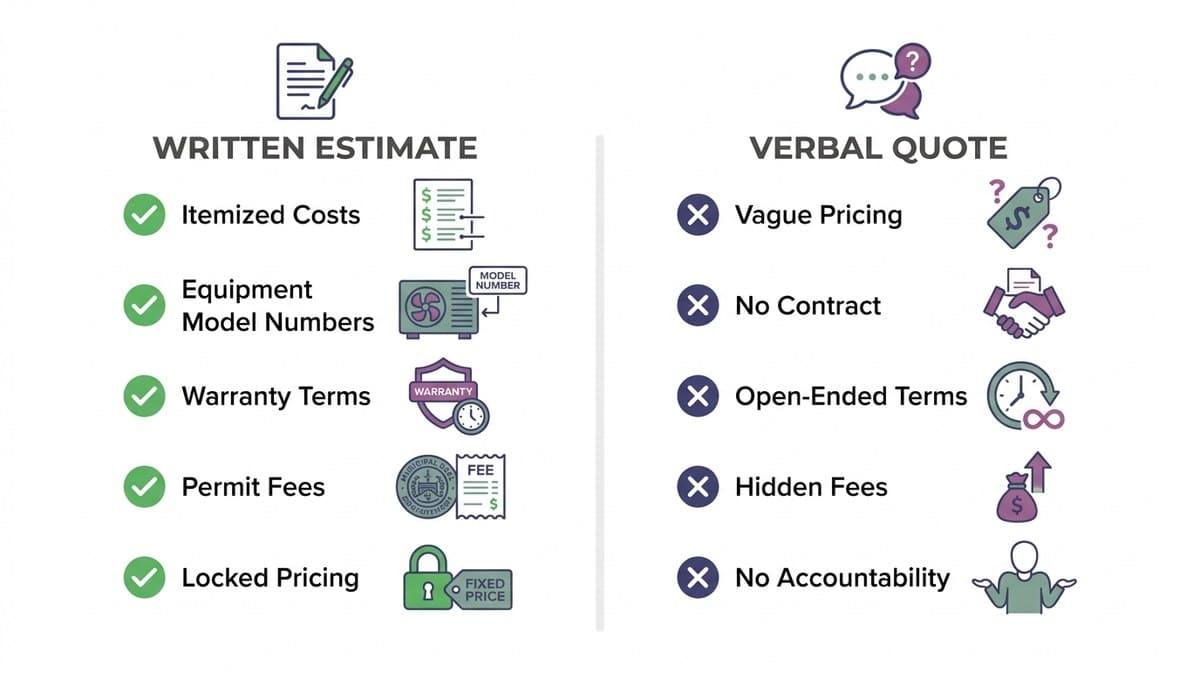 Comparison chart: Written estimate versus verbal quote